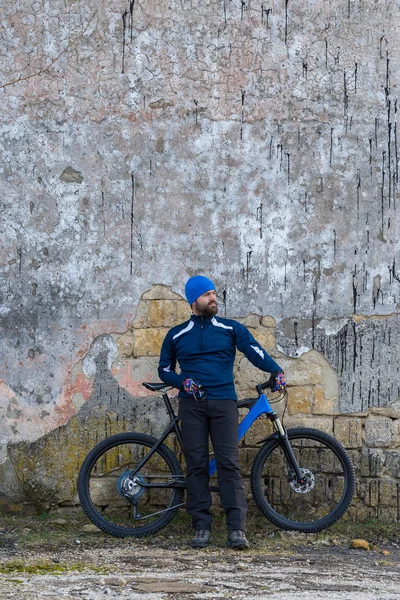 Kille Sportkläder Ridning Kläder Modern Mountainbike Kol Cykel Med Luftfjädrande — Stockfoto