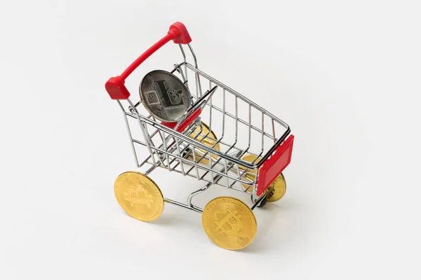 Carrello Della Spesa Con Ruote Bitcoin Concetto Innovazione Tecnologica Shopping — Foto Stock