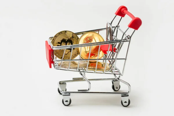 Carrello Della Spesa Con Ruote Bitcoin Concetto Innovazione Tecnologica Shopping — Foto Stock