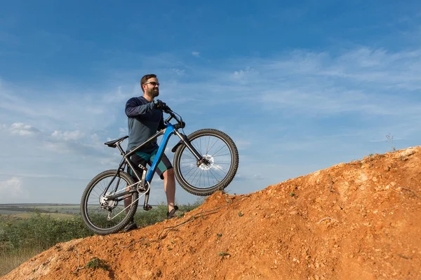 Cyclist Shorts Jersey Modern Carbon Hardtail Bike Air Suspension Fork — Stock Photo, Image