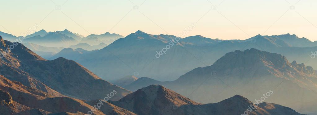 Amazing Sunrise at Sinai Mountain, Beautiful dawn in Egypt, early morning view of the top of Mount Moses