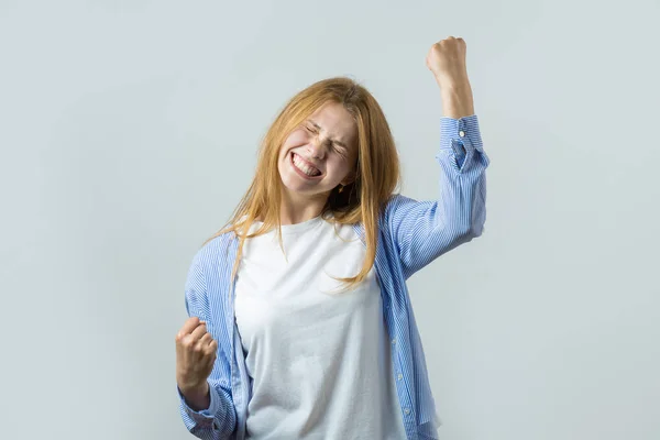 Beautiful Young Happy Caucasian Woman White Background — 图库照片