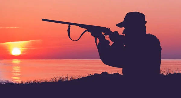 Silhouette Male Hunter Hunting Outdoors — ストック写真