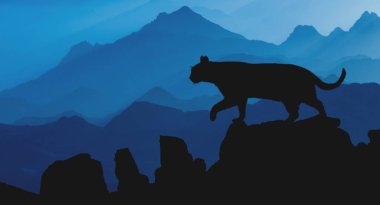 Dağlardaki vahşi hayvan silueti