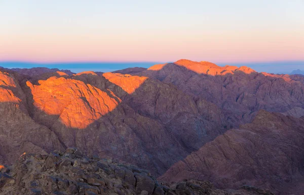 Amazing Sunrise at Sinai Mountain, Beautiful dawn in Egypt, early morning view of the top of Mount Moses