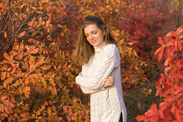 Bela Jovem Mulher Parque Outono — Fotografia de Stock