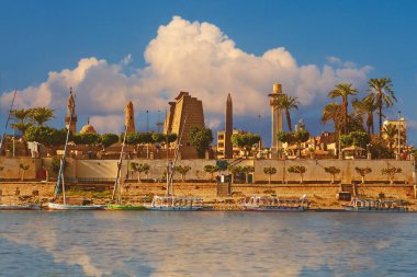 Town on Nile river shore in Egypt