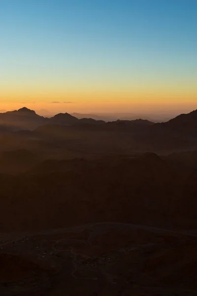 Amazing Sunrise at Sinai Mountain, Beautiful dawn in Egypt, early morning view of the top of Mount Moses