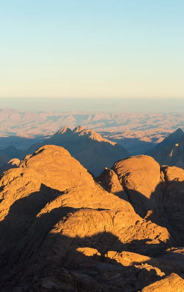 Amazing Sunrise at Sinai Mountain, Beautiful dawn in Egypt, early morning view of the top of Mount Moses