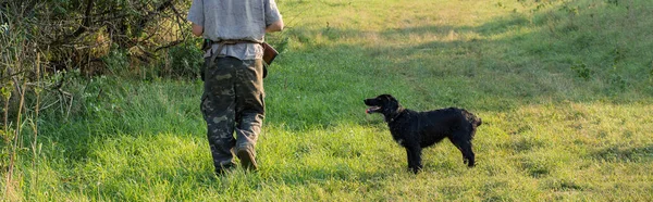 Silhouette Chasseur Avec Une Arme Dans Les Roseaux Contre Soleil — Photo