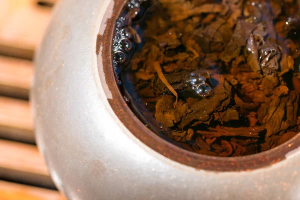 Ceremonia Del Chino Tetera Cerámica Hecha Arcilla Tazones Sobre Fondo — Foto de Stock