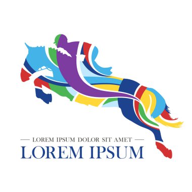 Siluet ile jokey at yarış. Logosunu görmeniz gerekir. Tasarım simgeler. Atlı spor. Jokey atlama binicilik. Poster. Spor. Vektör çizim