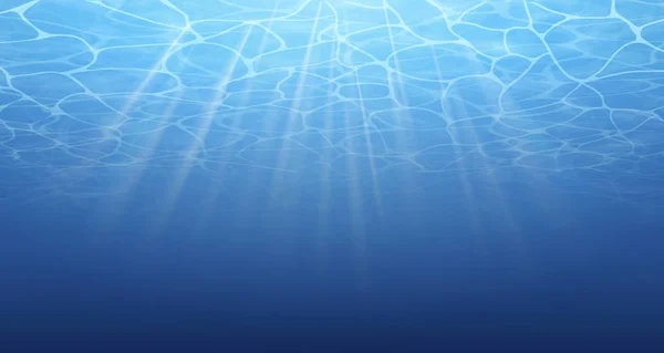 Verano. Textura de la superficie del agua. Fondo submarino. Efectos de ondas. Inframundo azul. Océano, mar. Buceo. Agua azul de la piscina. Vista de abajo. Vector ilustración naturaleza fondo . — Vector de stock