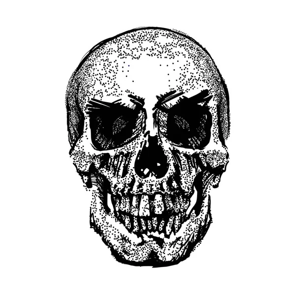 Skull image in grunge. Vector art. Street style. Symbol of death. Monochrome style. Isolated on white background. Particle divergent composition. Vector Illustration. — Stock Vector