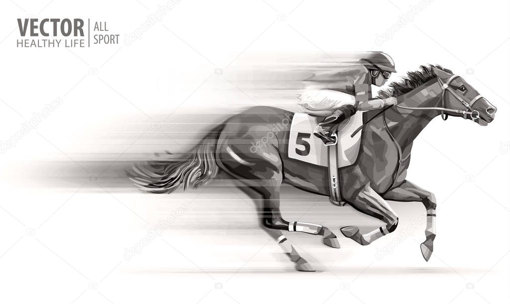 Jockey on racing horse. Derby. Sport. Vector illustration isolated on white background.