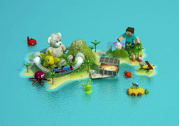 Island of children\'s entertainment. Island with toys. 3d