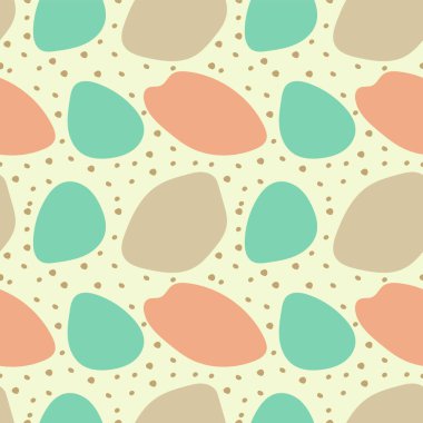 Soluk sarı arka planda soyut çok renkli lekeleri olan kusursuz desen, basit bir çocuk vektör çizimi. Renkli baskı tekstil, kumaş, ambalaj, duvar kağıdı vs. için kullanılabilir