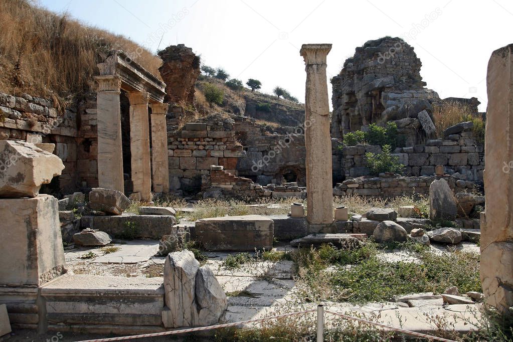 An old temple in Ephesus, Turkey. Temple ruin in Turkish Ephesus