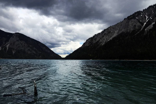 Plansee in Austria during a thunderstorm. Thunderclouds over the Plansee in Austria