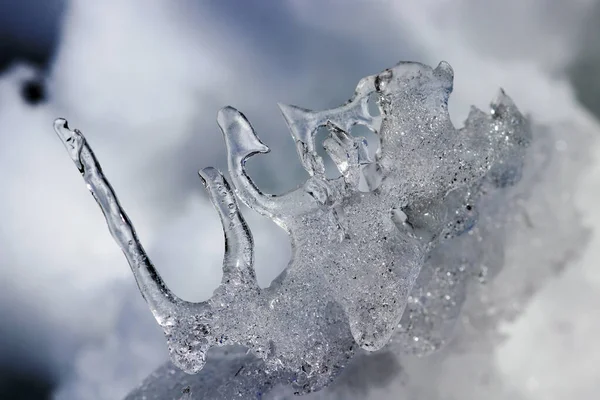 Sluiten Van Een Bevroren Ijssculptuur Winter — Stockfoto