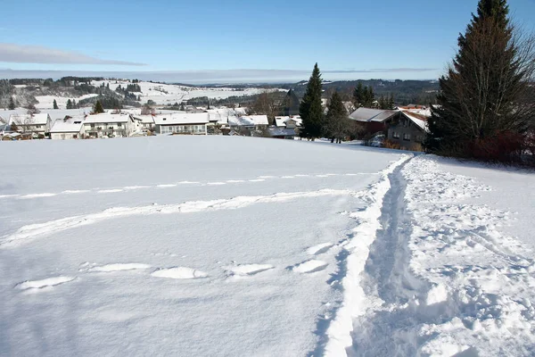 Spår Snön Vinter Liten Bayern Tyskland — Stockfoto