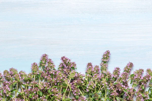 Flowering Oregano Wooden Table Place Text — Stock Photo, Image