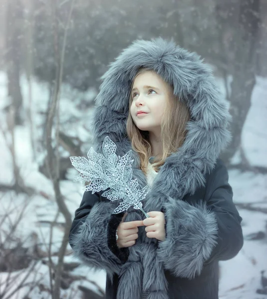 Portrait Little Girl Fur Coat — Stock Photo, Image