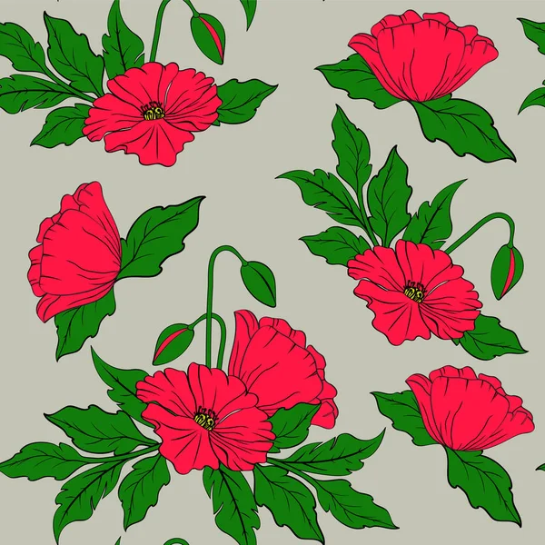 Seamless pattern with red poppies — Stock Vector