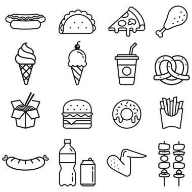 Fast food simgeler. Vektör çizimler.