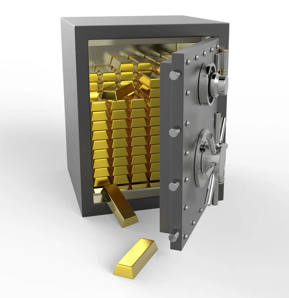 3d safe box with gold isolated on white background with clipping path.