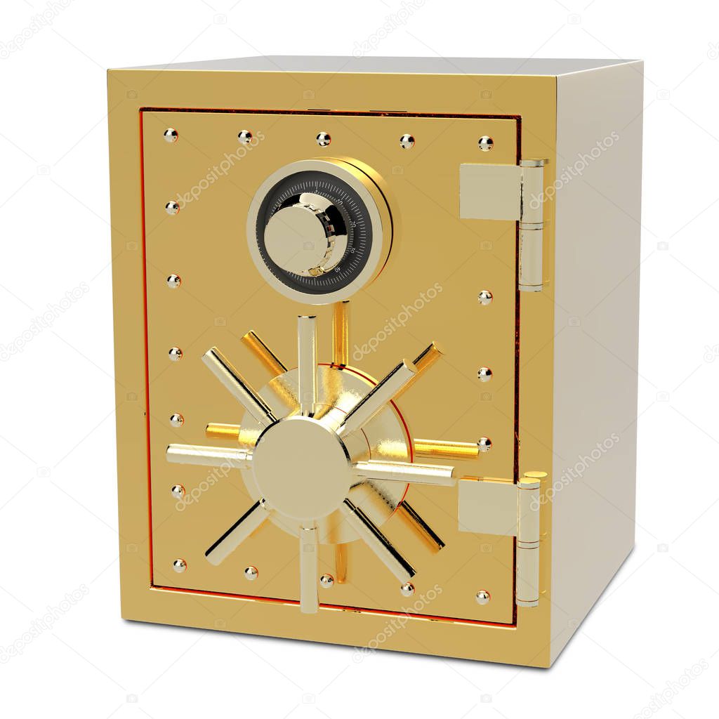 3D gold safe box isolated on white background with clipping path.