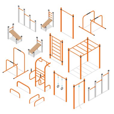 Sokak egzersiz güç antrenmanı Ekipmanı. Vektör çizimler.