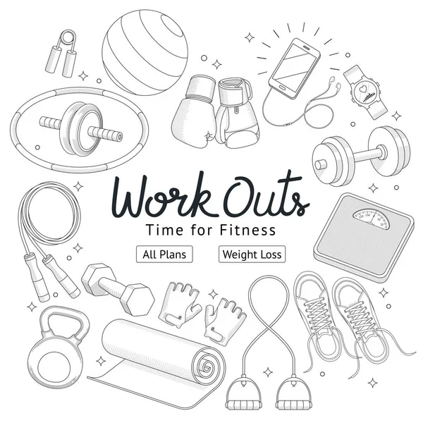 Fitness Workouts Hand Drawn Style Vector Illustrations — Stock Vector