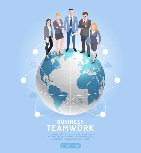 Business Teamwork Konzepte Geschäftsfrau Und Geschäftsfrau Auf Dem Globus Vektorillustration — Stockvektor