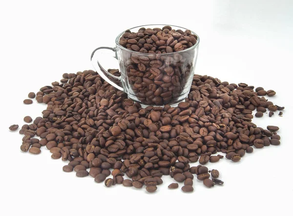 白い背景で隔離のカップでコーヒー豆 — ストック写真