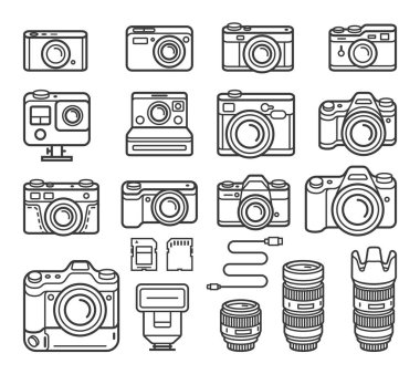 Kamera satır Icons set. Vektör çizim.