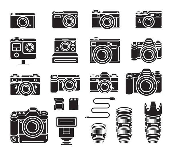 Conjunto Iconos Negros Cámara Ilustración Vectorial — Foto de Stock