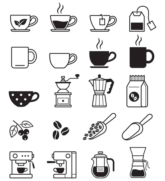 Kaffe Svart Ikoner Vektor Illustrationer — Stock vektor