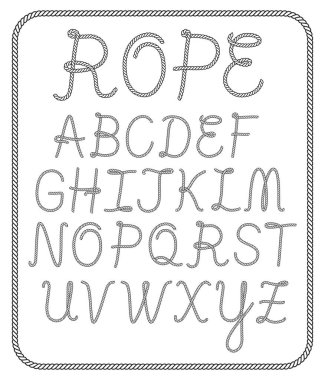 İp Alfabe harf koleksiyonu. Vektör çizimler. 