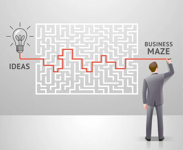 Empresário com um labirinto e pensar em solução para o sucesso . —  Vetores de Stock