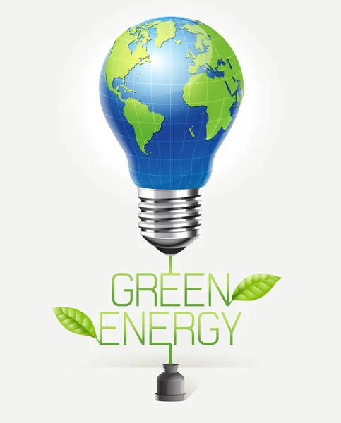 녹색 에너지 개념적 디자인입니다. 라이트 전구 세계 지구본 모양. — 스톡 벡터