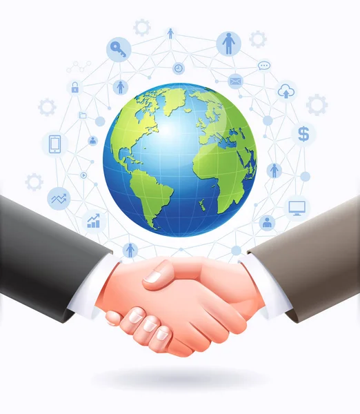 Business handshake with globe earth background. — Stock Vector