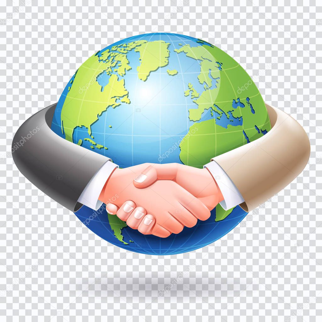 Business people handshake around the world globe earth background.