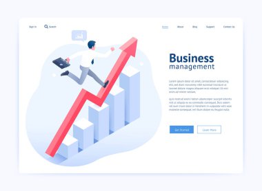 İş yönetimi web sitesi Ui/Ux tasarım. İşadamı koşuyor