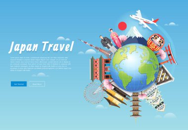 Tokyo Kulesi, fuji ile Japonya ünlü yerler seyahat arka plan 