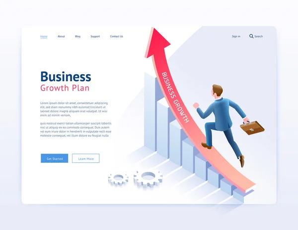 Plan de croissance de l'entreprise site UI / UX design. Homme d'affaires en marche o — Image vectorielle