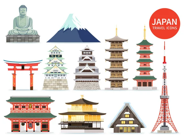 Japan berühmte Wahrzeichen Ikonen. Vektorillustrationen. — Stockvektor