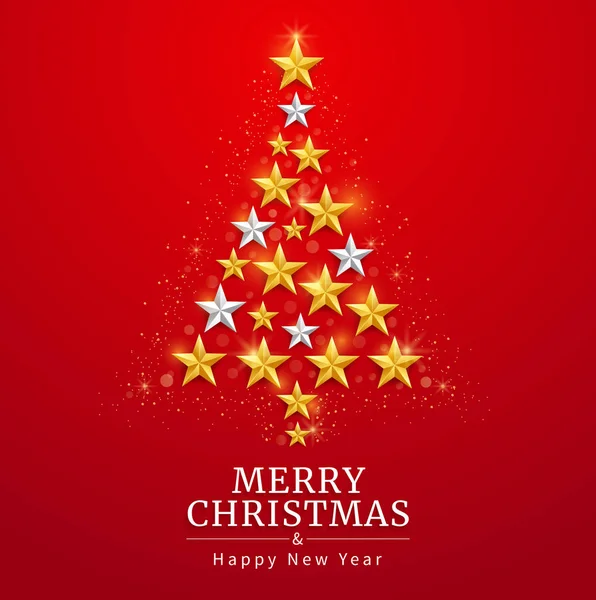 Merry christmas and happy new year card with gold star. — Stock Vector