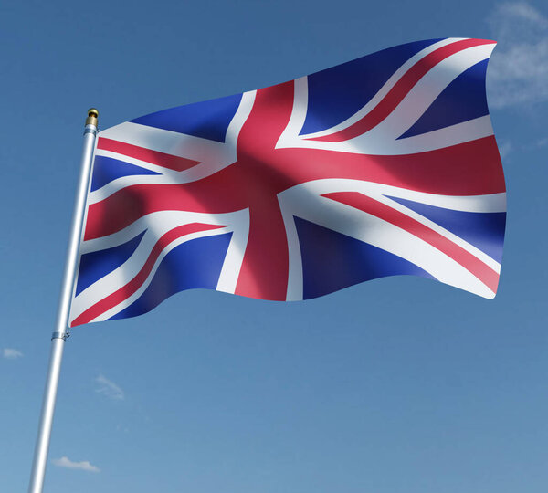 United Kingdom flag 3D illustration on blue sky background. 3D rendering illustrations.