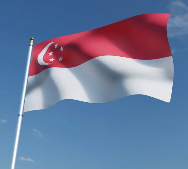 Vlag Van Singapore Blauwe Lucht Achtergrond Met Clipping Pad Illustratie — Stockfoto